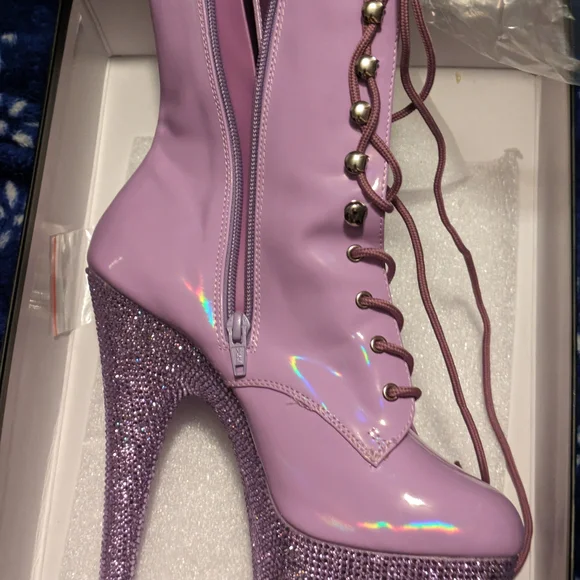 Iridescent Purple Lilac Lavender Platform Heel Boots - Picture 6 of 11